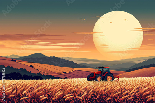 Illustrations of summer farm farming work scenes, pastoral scenery illustrations of solar terms