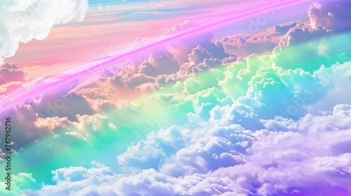 rainbow in the sky fluffy shining clouds , cotton, pink purple pastel colors
