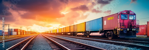 freight train passing through a logistics hub, showcasing the role of rail transport in moving goods across continents. Generative AI