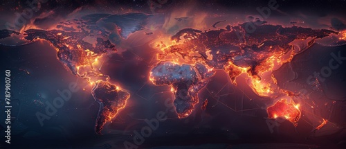 Globally visualized cloud network highlights the interconnectedness and unified data centers worldwide