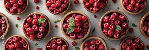 tray of raspberries on a white background.