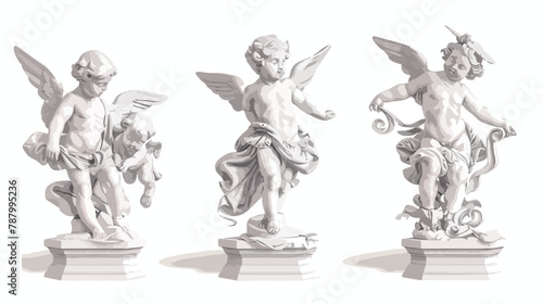 Set of Four marble Statues. Sculptures with wings. Ant