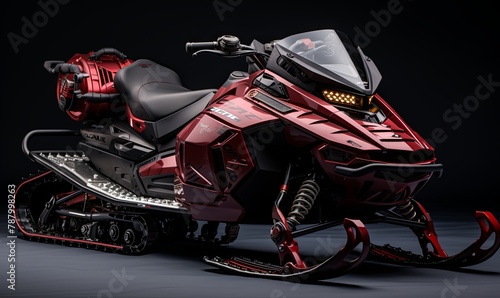 Red and Black Snowmobile on Black Background