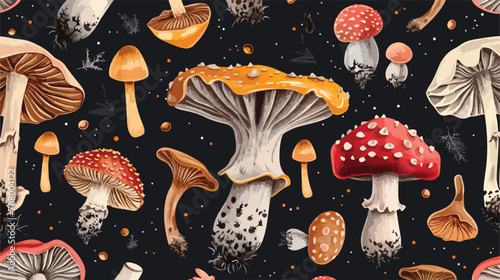 Different inedible mushrooms seamless pattern. Hand 