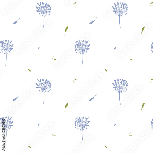Seamless pattern with flowers. Summer Floral Pattern. Seamless Lily Fabric Design. Botanical, Agapanthus, summer flower