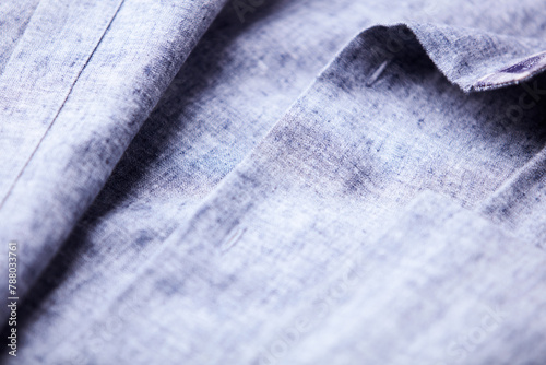 Close up of men's linen shirt. Soft focus. 