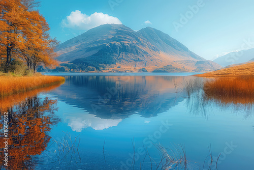 A stunning autumn landscape featuring the iconic but drawing water of loch award winning photography. Created with Ai