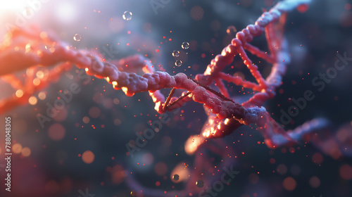 A 3D render of DNA transitioning into RNA and proteins, with natural light creating realistic shadows on the molecular models. , natural light, soft shadows, with copy space