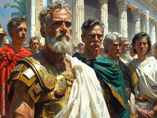 A secret society of time travelers meeting in ancient Rome, plotting courses through history under the guise of gods