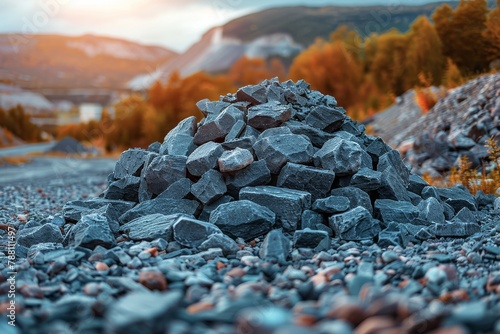 A picturesque pile of rocks set against a blurred autumnal landscape with warm colors