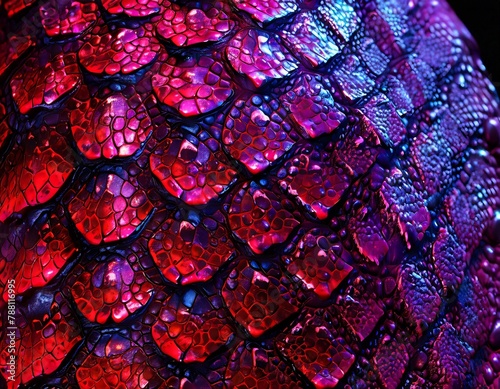 crocodile shake scales close-up in ruby and amethyst colors