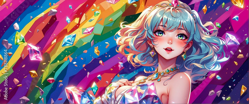 Anime Background and Wallpaper. Vibrant anime wallpaper featuring a girl with diamond and colorful rainbow palette
