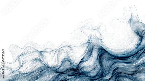 dark blue abstract wave lines flowing across a white background with space for text