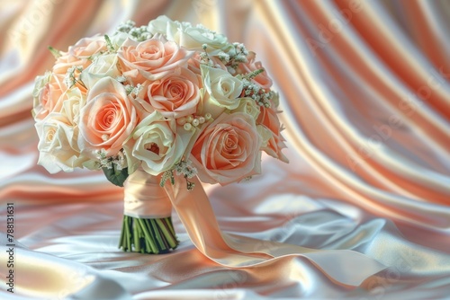 Bridal bouquet of peach and white roses