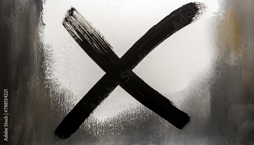 black spray stain on a wall, with an 'X' drawing crossed out, isolated against a clean white background with a precise