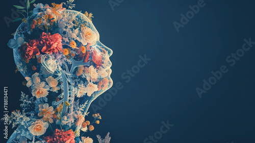  World Asthma Day. head silhouette of human made up of flowers Awareness of lung cancer, pneumonia, asthma, COPD, pulmonary hypertension, world no tobacco day and eco air 