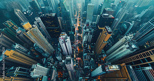 Drone-shot photo of a metropolis. Generative AI.