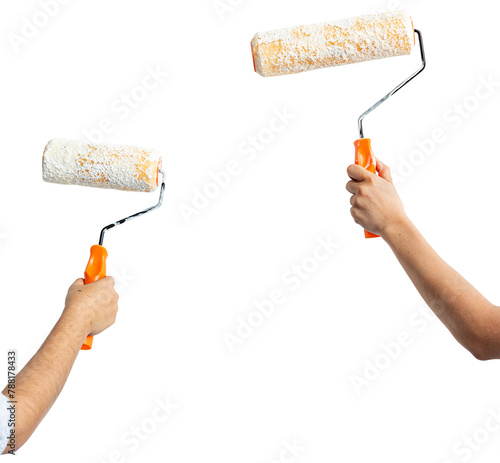 Wall transparent mockup png hands holding paint roller