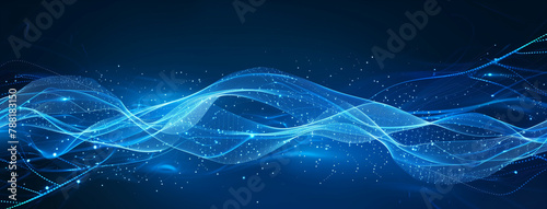 Abstract line waves, Digital waves, Business graph waves and technology graph, Abstract blue technology background with a cyber network grid and connected particles, digital connectivity, Ai 