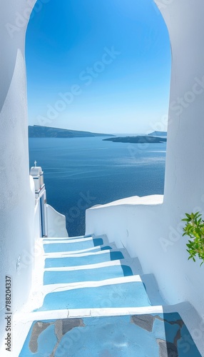 Scenic santorini fira and oia towns overlooking cliffs in southern aegean sea, greece