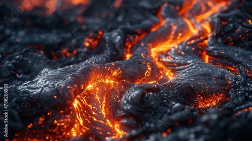 Close-up of molten lava flowing in slow motion