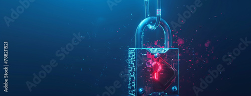 Business internet technology networking, lock on the background, privacy data network, Digital padlock for computing system on dark blue background, cyber security technology, Ai
