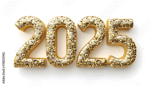 Holiday background Happy New Year 2025. Numbers of the year 2025 made by gold candles on a bokeh festive sparkling background. celebrating New Year's holiday, close-up. Space for text