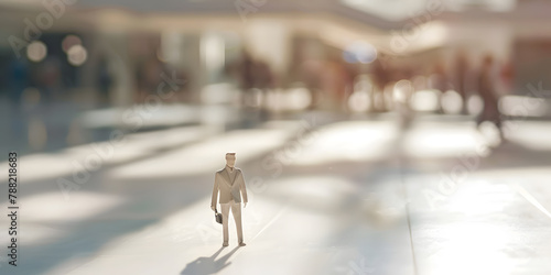 Miniature figurine posed as standing and thinking, of future direction or depression concept photo with copy space
