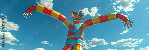 Wacky Inflatable Tube Man Air Dancers ,Huge air filled joker photo , Vertical shot of inflatable tube man , clown photo amusing , 