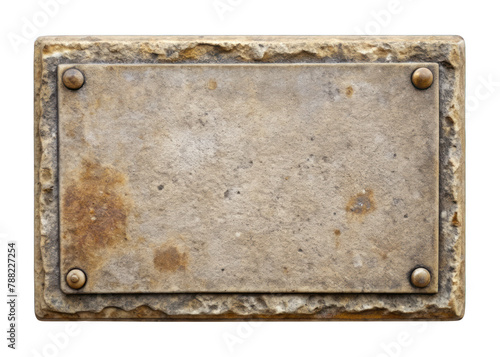 old metal plate, old rusty stone name plate isolated 