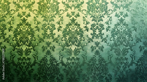 Beautiful green Damask Pattern with Gradient Effect