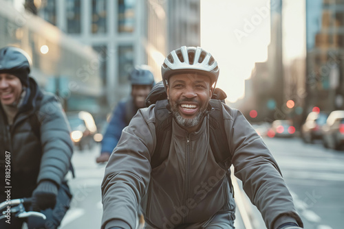 Joyful urban cyclists on a leisure ride