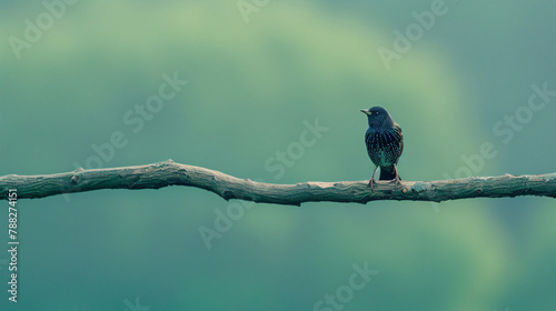 Common Starling on a branch of walnut Sturnus vulgar