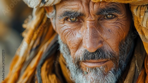A nomad tending to his flock, his weathered face a map of the desert's trialsphoto illustration
