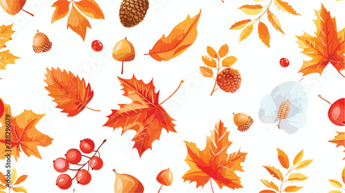Autumn leaves and berries vector seamless pattern