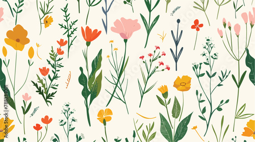 Wild flower pattern. Seamless background with repeati