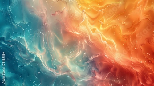 Mesmerizing dance of warm and cool hues in a dynamic abstract fluid art composition