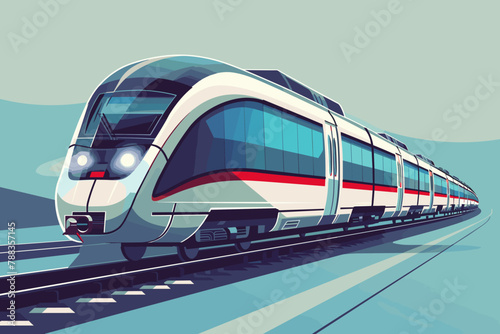 High-speed train on tracks illustration.