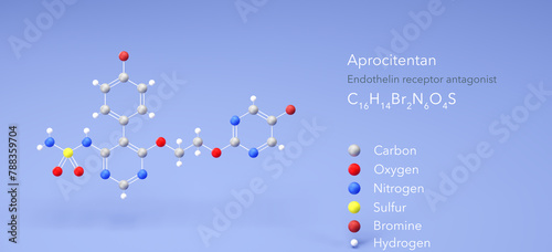 aprocitentan molecule, molecular structures, tryvio, 3d model, Structural Chemical Formula and Atoms with Color Coding