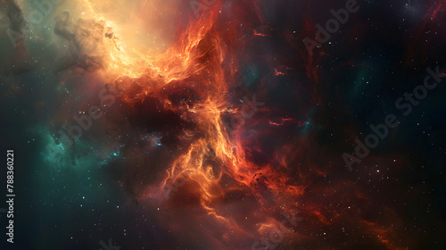 Abstract Interpretation Of The Birth Of Stars, Where Cosmic Dust Coalesces Into Swirling Nebulae, Giving Rise To The Fiery Brilliance Of Celestial Bodies