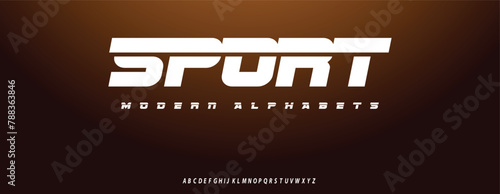 Sport modern alphabet. Dropped stunning font, type for futuristic logo, headline, creative lettering and maxi typography. Minimal style letters with yellow spot. Vector typographic design