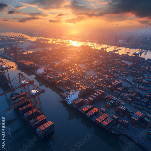 Sunset over the Tariff Gateway: Port Scene of Global Trade