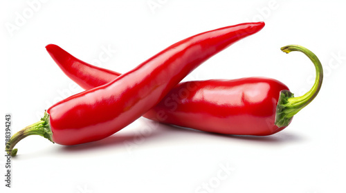 Vibrant and Spicy: Two Red Chili Peppers Isolated on a White Background