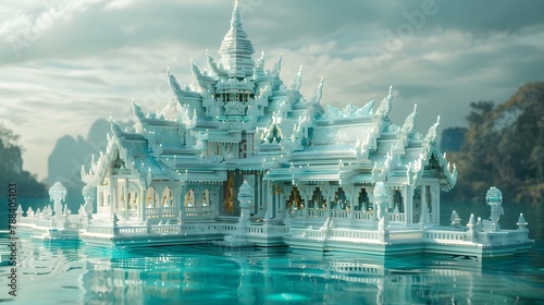 White Temple in Thailand: Majestic ancient Buddhist landmark glowing under the night sky