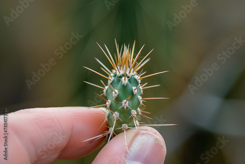 Cactus thorn poking into finger 