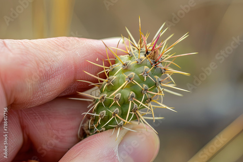 Cactus thorn poking into finger 