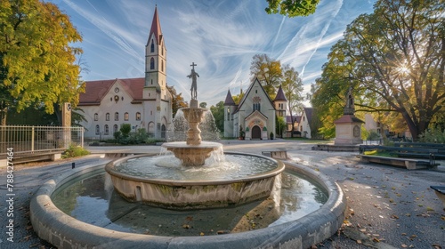 protestant church In front of the fountain Germany