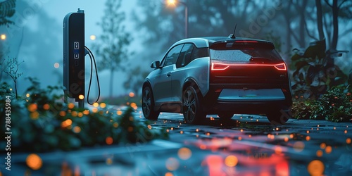 3D Illustration of charging electric Modern cars on dark background