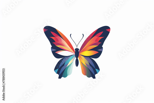 A logo design featuring a colorful butterfly, its wings adorned in a tapestry of vibrant hues on a solid white background.