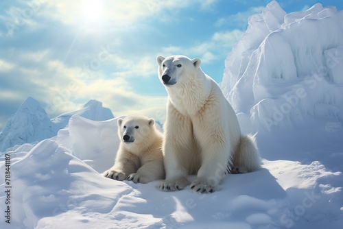 Enormous Polar bears snow arctic cold. Park animal mother carnivore water fur. Generate Ai